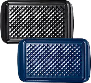 Grilling Prep and Serve Trays, Set of 2 Melamine Rectangular Serving Trays/Platters with Handle for Outdoor Parties and BBQ, Dishwasher Safe Food Tray,17''x10.5''. Blue and Black