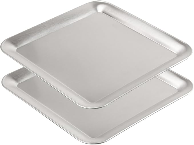 2Pcs Stainless Steel Dessert Tray Square Serving Tray Dinner Plates Serving Platters Dinner Dishes Serving Camping Plates Organizer Tray for BBQ, Party, Appetizer or Decorations, Silver