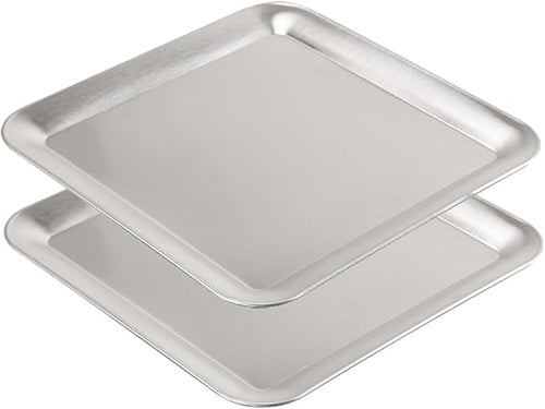 2Pcs Stainless Steel Dessert Tray Square Serving Tray Dinner Plates Serving Platters Dinner Dishes Serving Camping Plates Organizer Tray for BBQ, Party, Appetizer or Decorations, Silver
