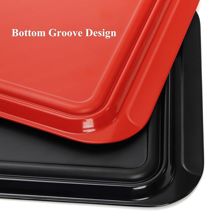 2 Pack Grilling Prep and Serve Trays, Melamine Serving Trays for Food, BBQ Platters for Cooked and Raw Meat, Outdoor, Party, Everyday Use, Dishwasher Safe, 17" L x 10.5" W, Black and Red