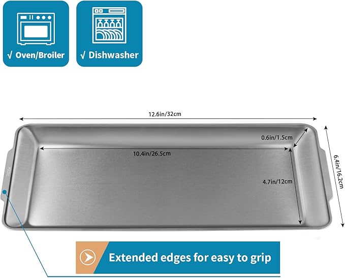 3 Pcs 304 Stainless Steel Serving Platters, 12.6" Rectangle Dinner Plates, Brushed Nickel Organizer Tray for Camping, BBQ, Party, Buffet, Appetizer or Decorations