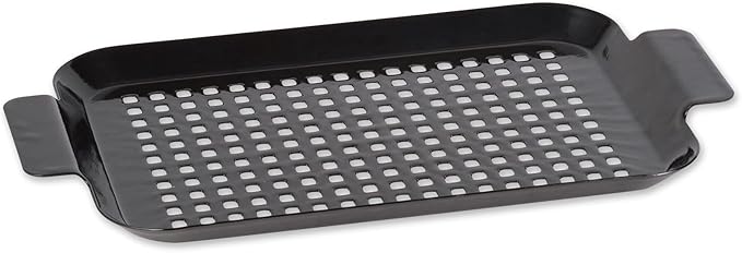 Porcelain Coated Steel BBQ Grill Tray/Pan, Outdoor Barbeque Grilling Accessories for Cooking Fish & Vegetables, Dishwasher Safe, Small, 13x7.25