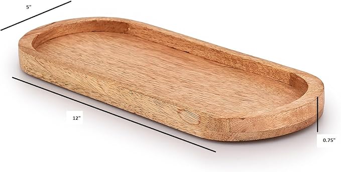 Mango Oval Wood Tray Set of 3 Perfect for Food Holder/BBQ, Serve Cheese, Sushi, Holiday Snacks, and More. (12" x 5" x 0.75")
