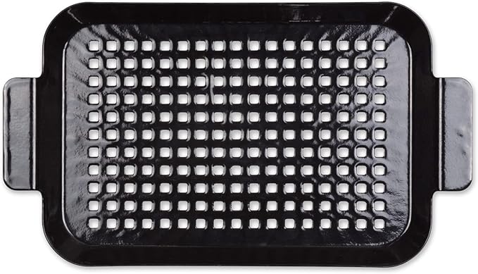 Porcelain Coated Steel BBQ Grill Tray/Pan, Outdoor Barbeque Grilling Accessories for Cooking Fish & Vegetables, Dishwasher Safe, Small, 13x7.25