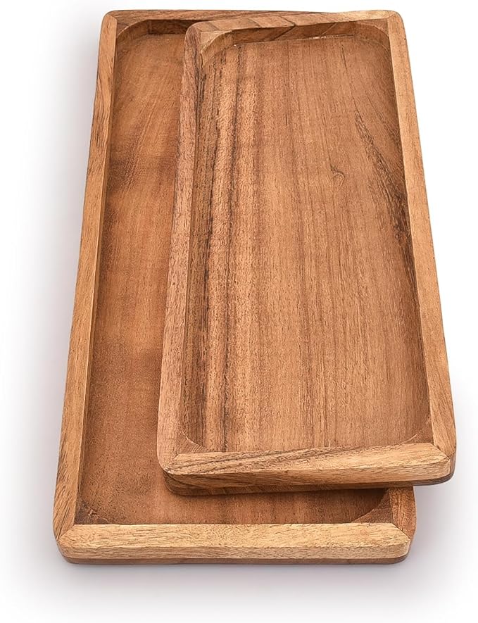 Acacia Wood Rectangular Wooden Platters for Food Holder/BBQ/Party Buffet Gift for Friend, Family