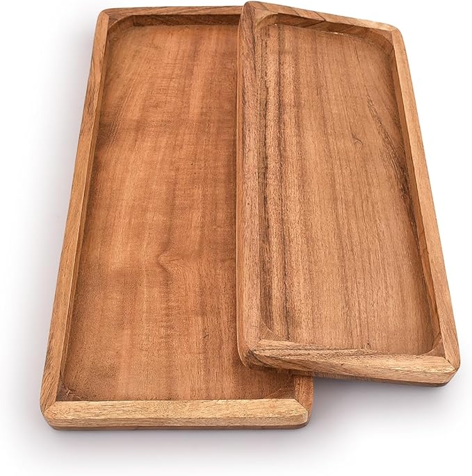 Acacia Wood Rectangular Wooden Platters for Food Holder/BBQ/Party Buffet Gift for Friend, Family
