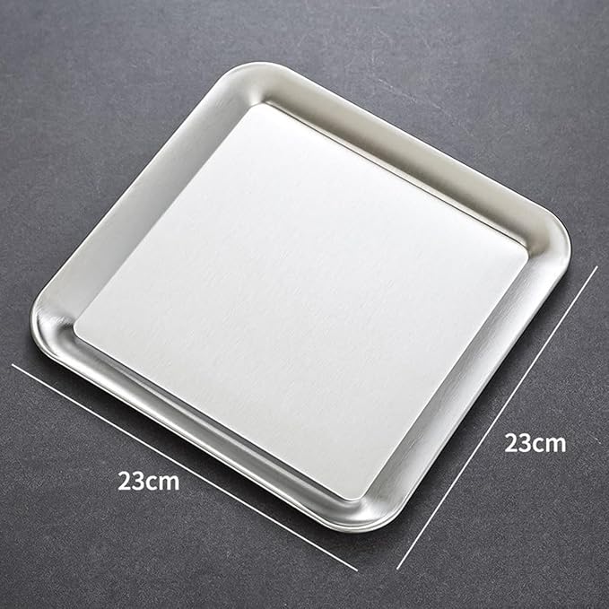 2Pcs Stainless Steel Dessert Tray Square Serving Tray Dinner Plates Serving Platters Dinner Dishes Serving Camping Plates Organizer Tray for BBQ, Party, Appetizer or Decorations, Silver