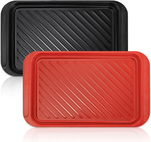 2 Pack Grilling Prep and Serve Trays, Melamine Serving Trays for Food, BBQ Platters for Cooked and Raw Meat, Outdoor, Party, Everyday Use, Dishwasher Safe, 17" L x 10.5" W, Black and Red