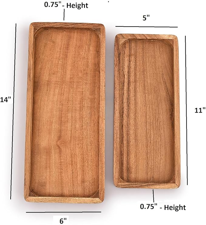 Acacia Wood Rectangular Wooden Platters for Food Holder/BBQ/Party Buffet Gift for Friend, Family