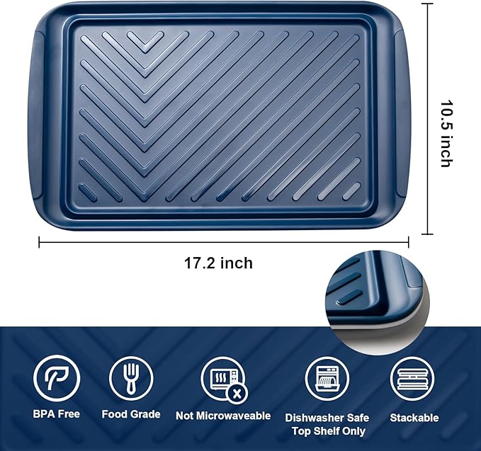 Grilling Prep and Serve Trays, BBQ Tray for Raw and Cooked Food, Food Serving Platter and plate for Outdoor Party,Large Serving Platter, Set of 2, 17.2 x 10.5'',Blue and White