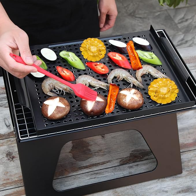 Vegetable Grill Basket,Nonstick Grill Pan 14.6 "x11.4 Thicken Grilling Topper BBQ Accessory for Grilling Veggie, Fish, Shrimp, Meat, Camping Cookware (No Hand)
