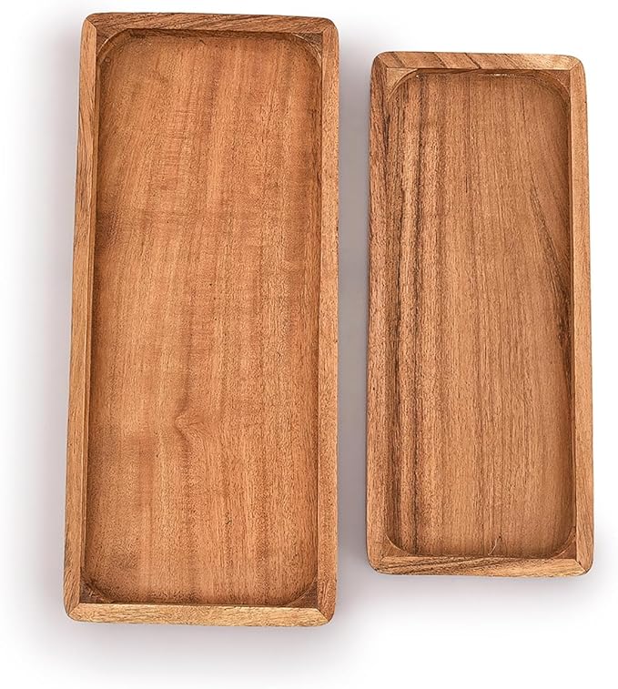 Acacia Wood Rectangular Wooden Platters for Food Holder/BBQ/Party Buffet Gift for Friend, Family