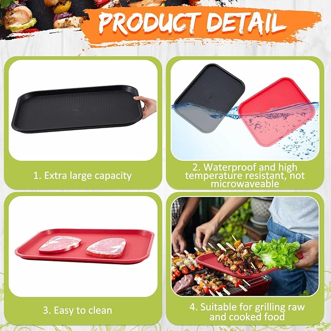 Set of 2 Large Grilling Prep and Serve Trays 18 x 14 Inch BBQ Platters Black Red Trays for Serving Food Raw and Cooked Food Grill Carry System BBQ Accessories Gift for Men