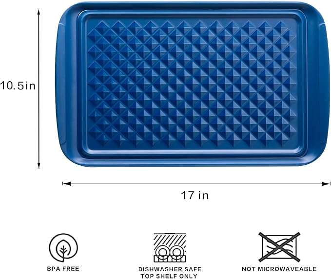 Grilling Prep Trays,  BBQ Prep and Serving Platter and Tray for Outdoor Entertaining, Food Serving Tray, Set of 2, 17" x 10.5", Blue and White