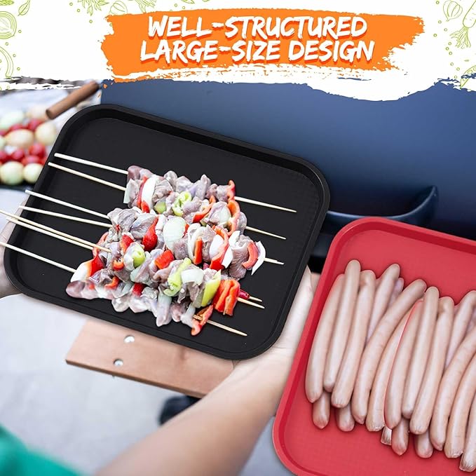 Set of 2 Large Grilling Prep and Serve Trays 18 x 14 Inch BBQ Platters Black Red Trays for Serving Food Raw and Cooked Food Grill Carry System BBQ Accessories Gift for Men