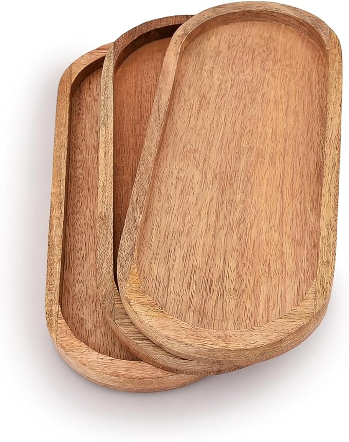 Mango Oval Wood Tray Set of 3 Perfect for Food Holder/BBQ, Serve Cheese, Sushi, Holiday Snacks, and More. (12" x 5" x 0.75")