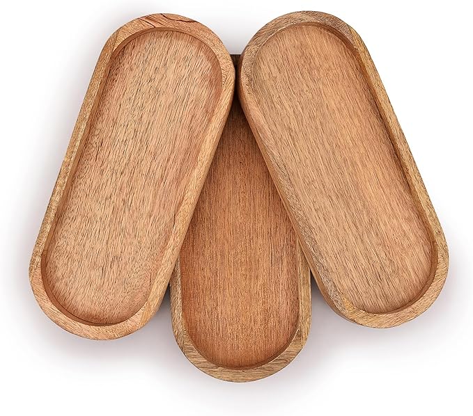 Mango Oval Wood Tray Set of 3 Perfect for Food Holder/BBQ, Serve Cheese, Sushi, Holiday Snacks, and More. (12" x 5" x 0.75")
