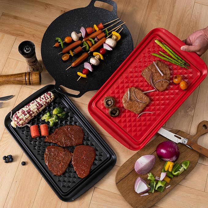 Grilling Prep and Serve Trays, BBQ Serving Platter, Melamine Serving Trays for Food, Set of 2, Great Gift for Father's Day, BBQ Lovers, Prefect for Chrismas Festival and Everyday use