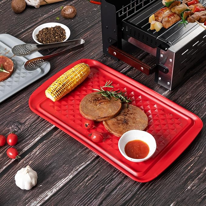 Grilling Prep and Serve Trays, BBQ Tray for Raw and Cooked Food, Serving Platter/Tray for Food, Set of 2, Great Gift for Father's Day and BBQ Lovers,Perfect for Everyday Use