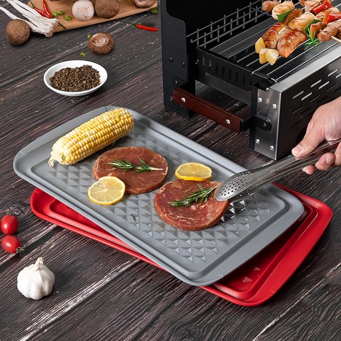 Grilling Prep and Serve Trays, BBQ Tray for Raw and Cooked Food, Serving Platter/Tray for Food, Set of 2, Great Gift for Father's Day and BBQ Lovers,Perfect for Everyday Use