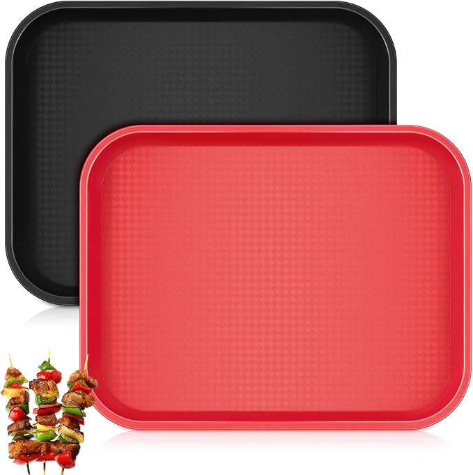 Set of 2 Large Grilling Prep and Serve Trays 18 x 14 Inch BBQ Platters Black Red Trays for Serving Food Raw and Cooked Food Grill Carry System BBQ Accessories Gift for Men