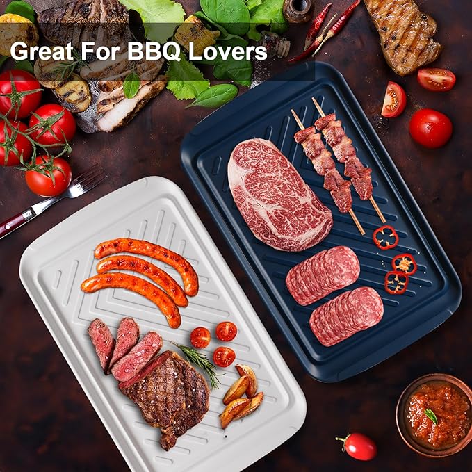Grilling Prep and Serve Trays, BBQ Tray for Raw and Cooked Food, Food Serving Platter and plate for Outdoor Party,Large Serving Platter, Set of 2, 17.2 x 10.5'',Blue and White