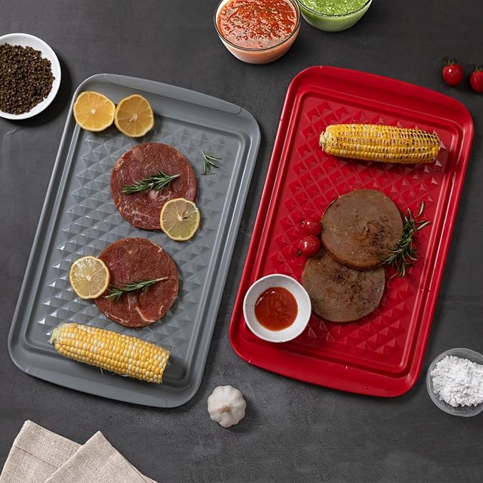 Grilling Prep and Serve Trays, BBQ Tray for Raw and Cooked Food, Serving Platter/Tray for Food, Set of 2, Great Gift for Father's Day and BBQ Lovers,Perfect for Everyday Use